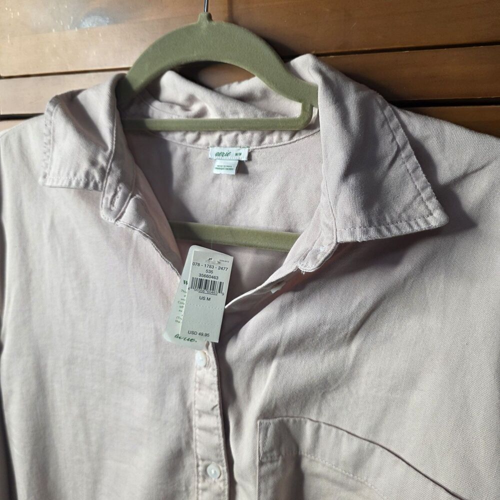 NWT Aerie Button Up Cotton Shirt Size Medium Oversized Pink Preppy Classic - Picture 4 of 9